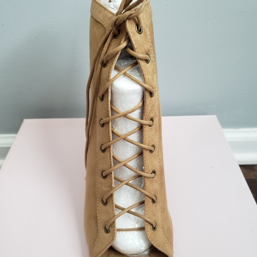 Suede tan bootie heels